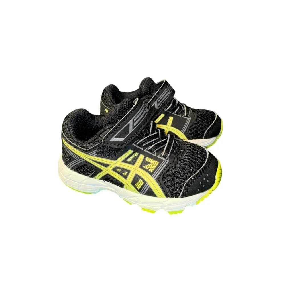 ASICS Pre‎ Contend 4 Black Volt Green Infant Toddler 4C Sneakers C815N